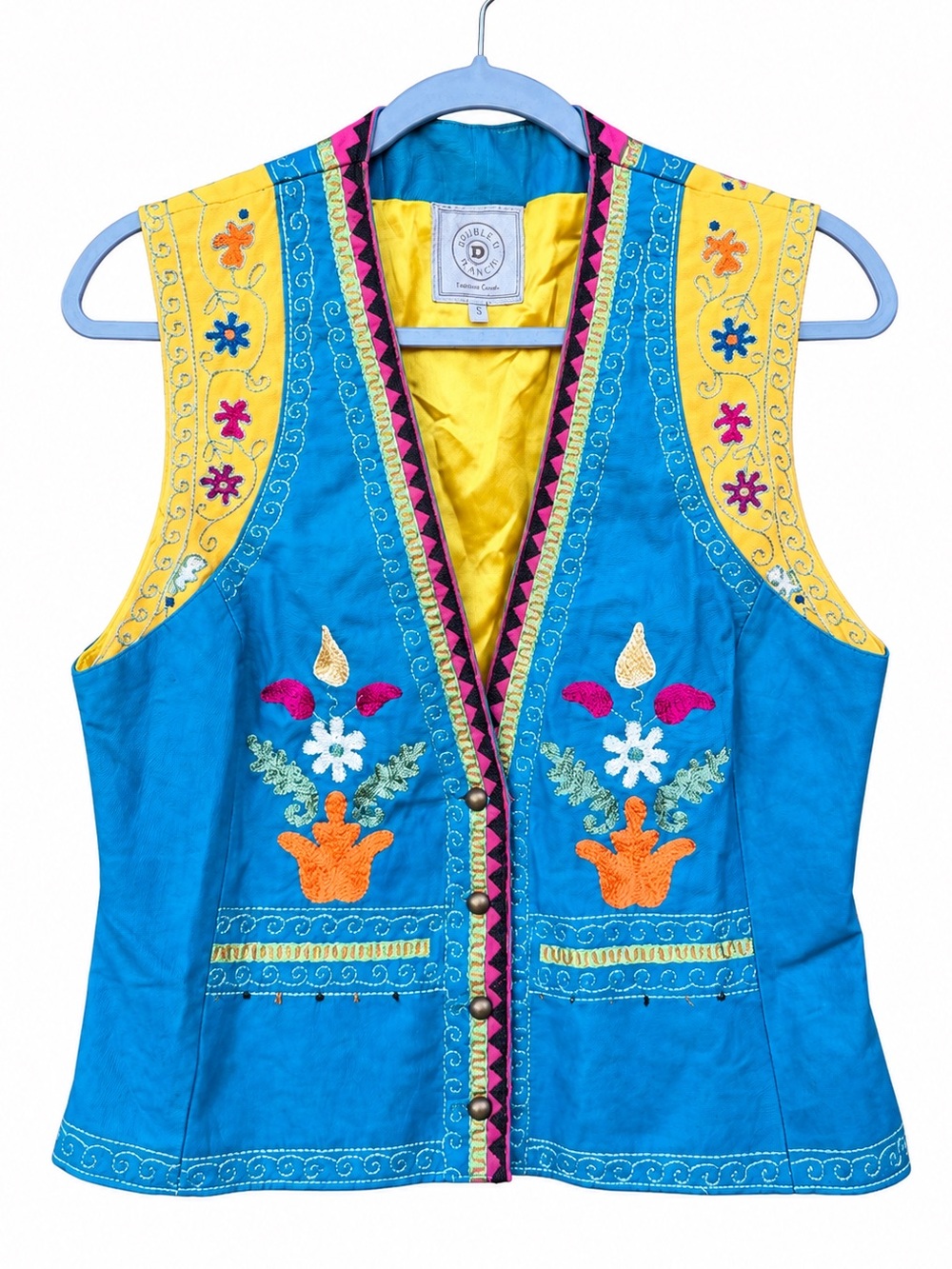 Double D Ranch Wear Leather Vest Play Nice Be Free Birds Flowers Boho Hippie